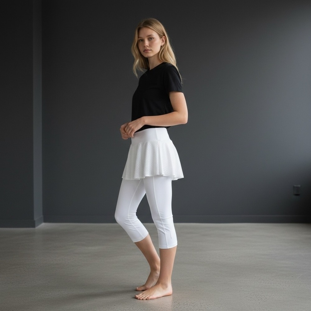 Athleta A Game 2 In 1 Crop Skirt Leggings White 2X Perforated Skirt